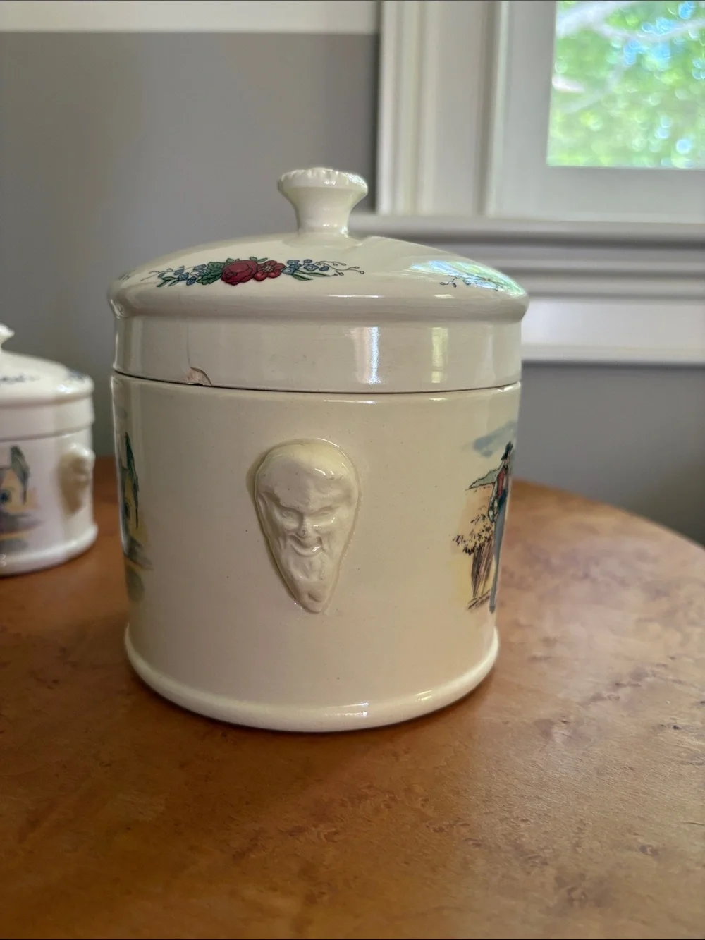 Vintage Illustrated Ceramic Canister Set — Cream with Multicolor Scene